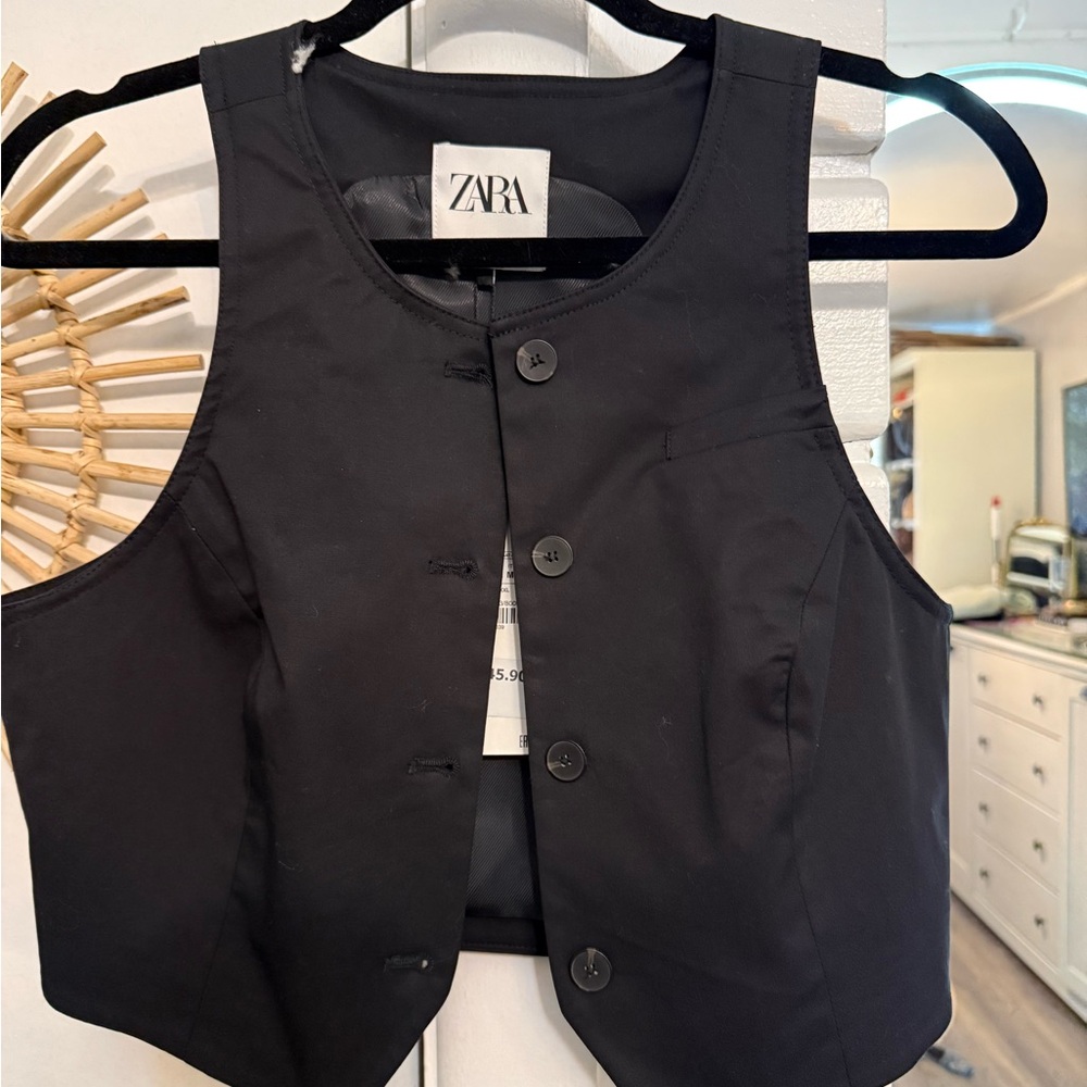 ZARA Black Button-Front Tailored Vest